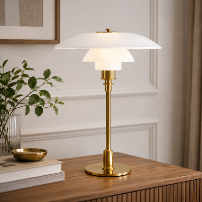 Modern Table Lamp with Glass Shade Metal Finish | Qynvora
