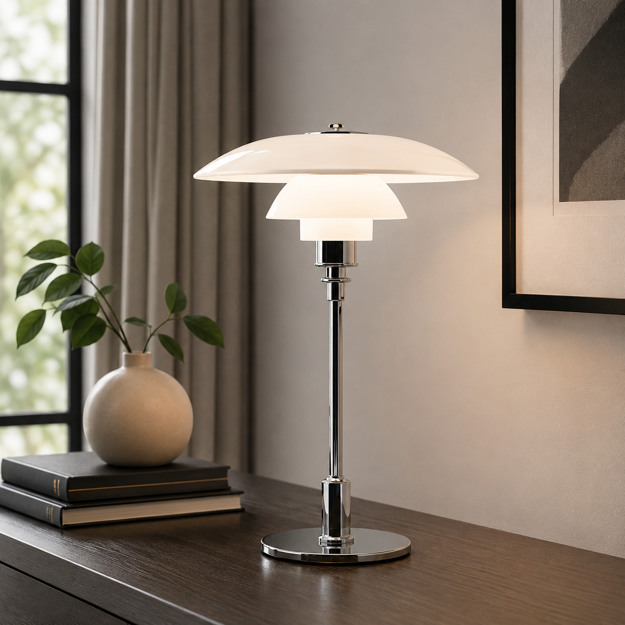 Modern Table Lamp with Glass Shade Metal Finish | Qynvora