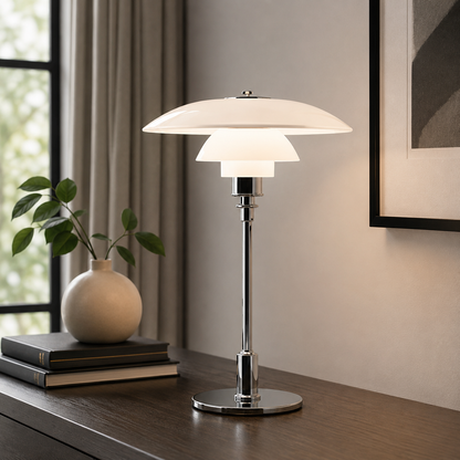 Modern Table Lamp with Glass Shade Metal Finish | Qynvora