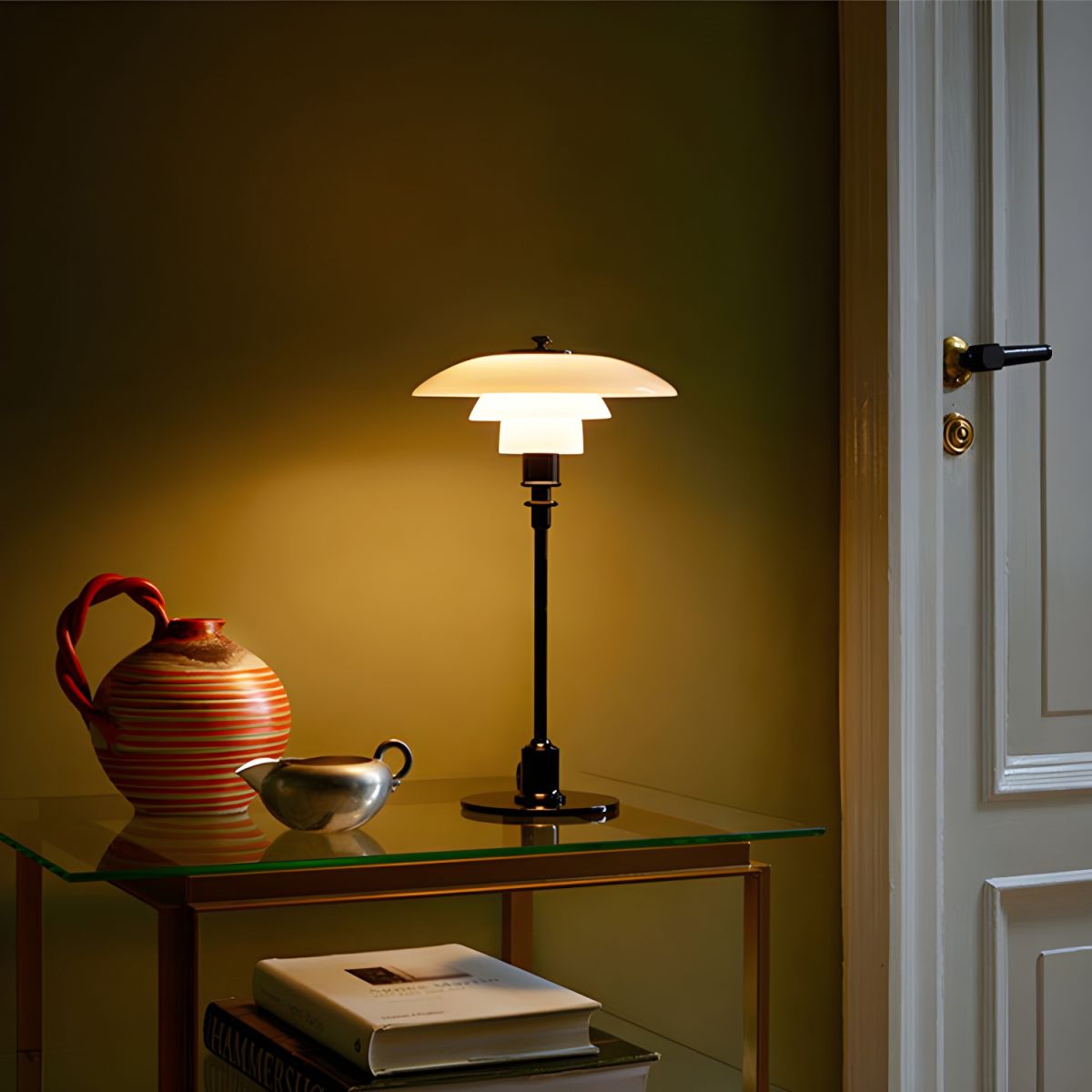 Modern Table Lamp with Glass Shade Metal Finish | Qynvora