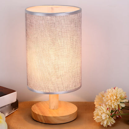 Modern Table Lamp with Solid Wood Base Fabric Shade | Qorzani