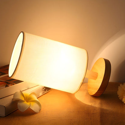 Modern Table Lamp with Solid Wood Base Fabric Shade | Qorzani