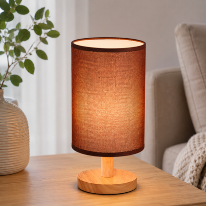 Modern Table Lamp with Solid Wood Base Fabric Shade | Qorzani