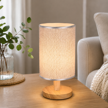 Modern Table Lamp with Solid Wood Base Fabric Shade | Qorzani