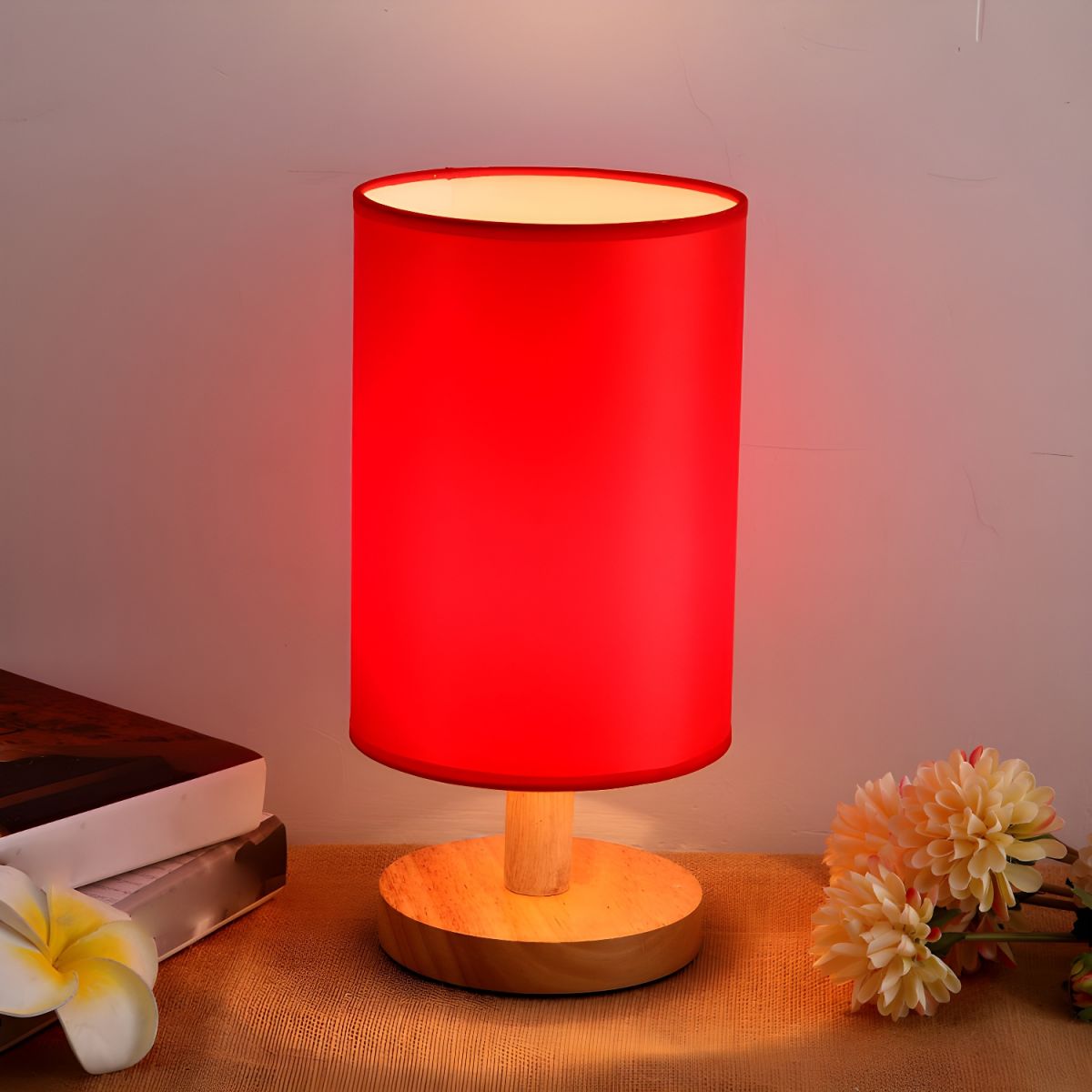 Modern Table Lamp with Solid Wood Base Fabric Shade | Qorzani
