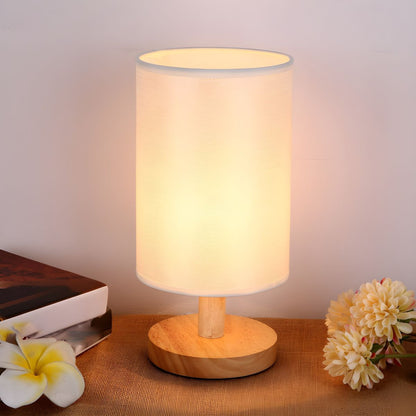 Modern Table Lamp with Solid Wood Base Fabric Shade | Qorzani