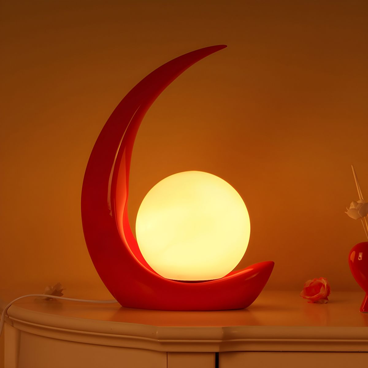 Modern Table Lamp with White Glass Globe Shade | Solvira