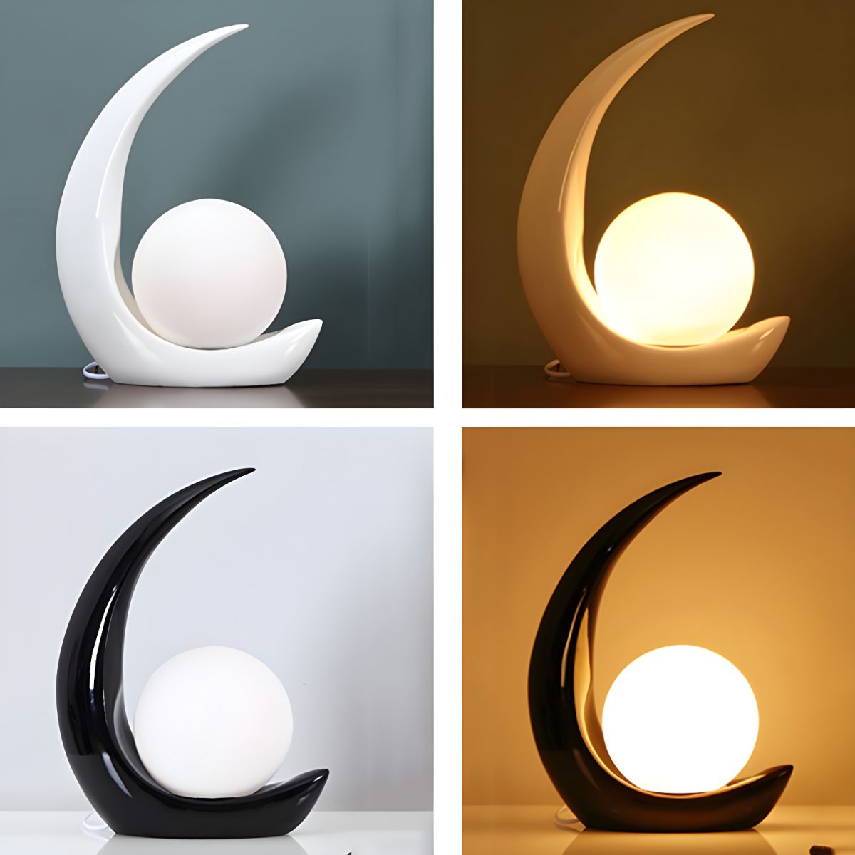 Modern Table Lamp with White Glass Globe Shade | Solvira