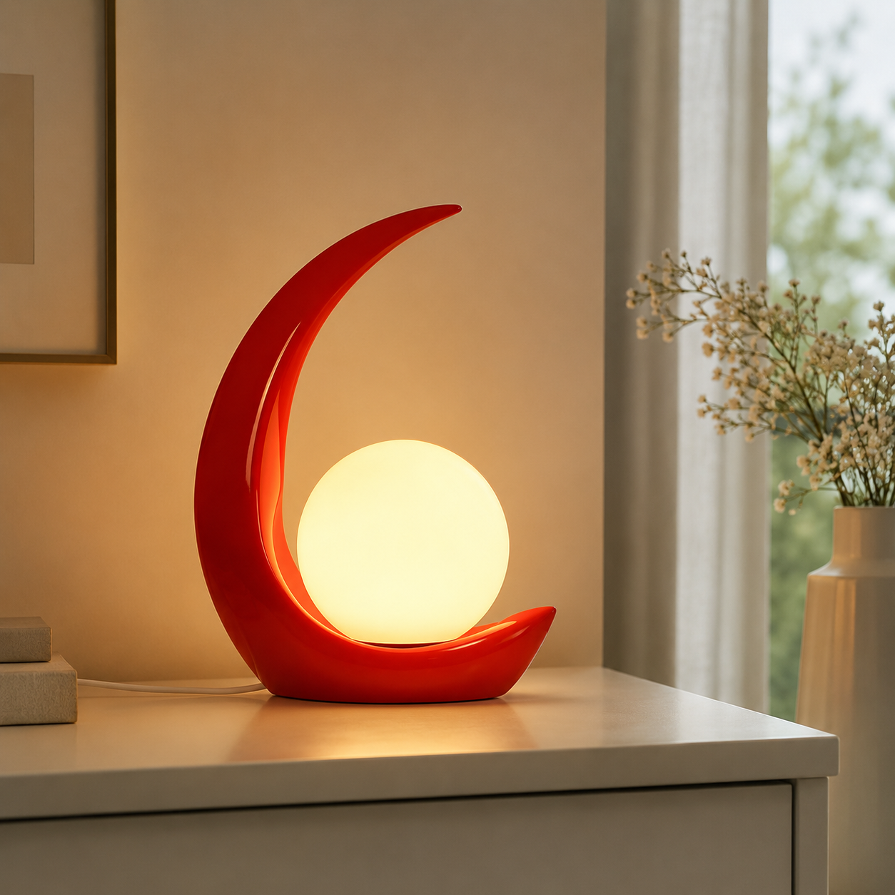 Modern Table Lamp with White Glass Globe Shade | Solvira