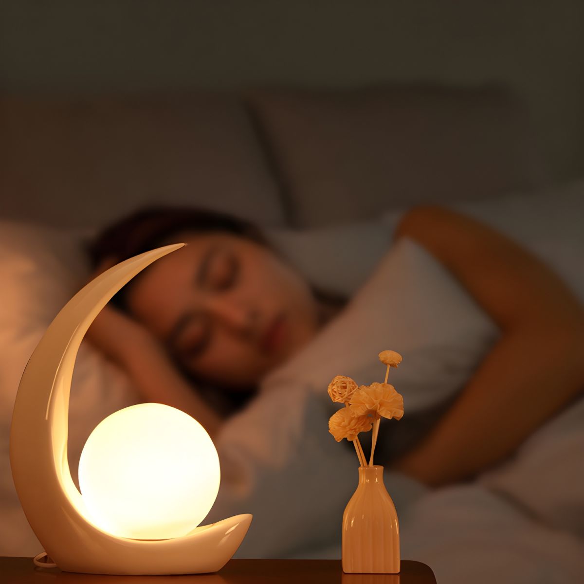 Modern Table Lamp with White Glass Globe Shade | Solvira