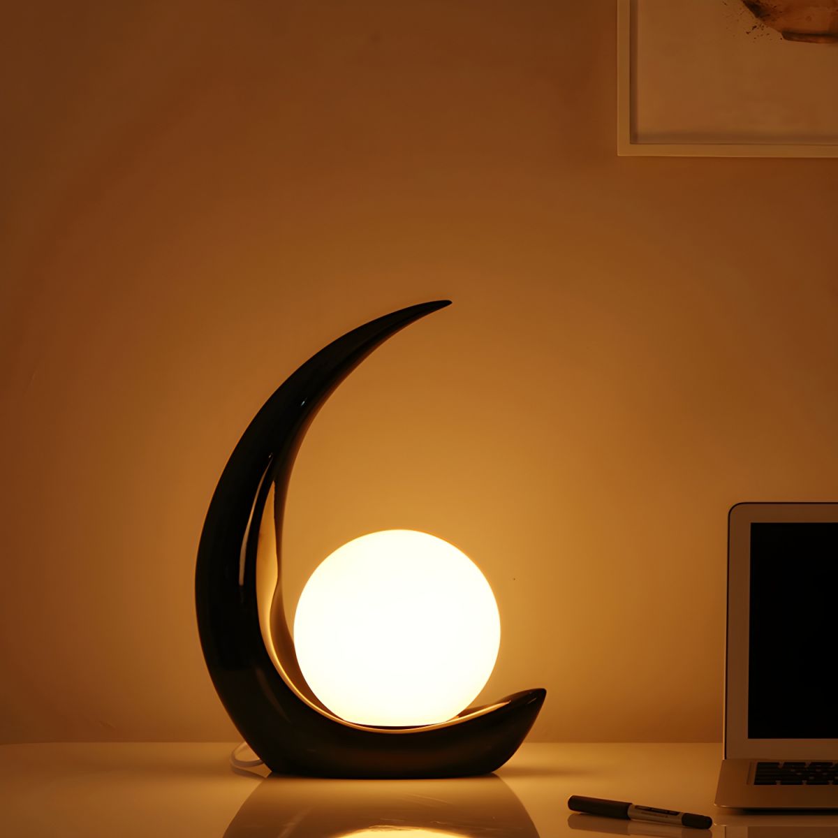 Modern Table Lamp with White Glass Globe Shade | Solvira