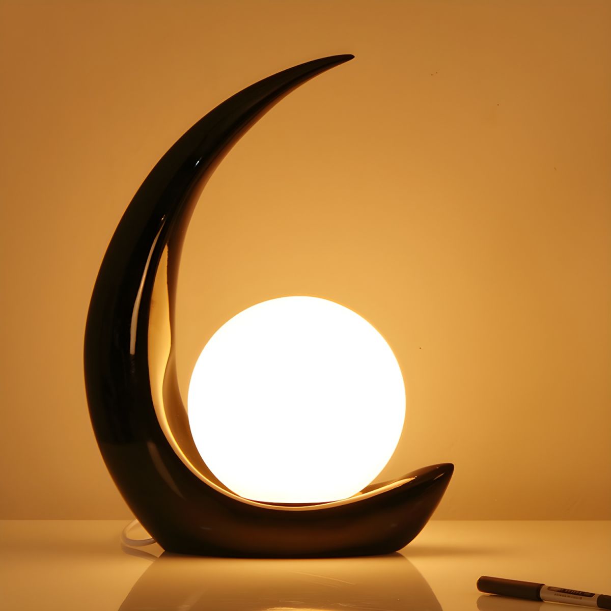 Modern Table Lamp with White Glass Globe Shade | Solvira