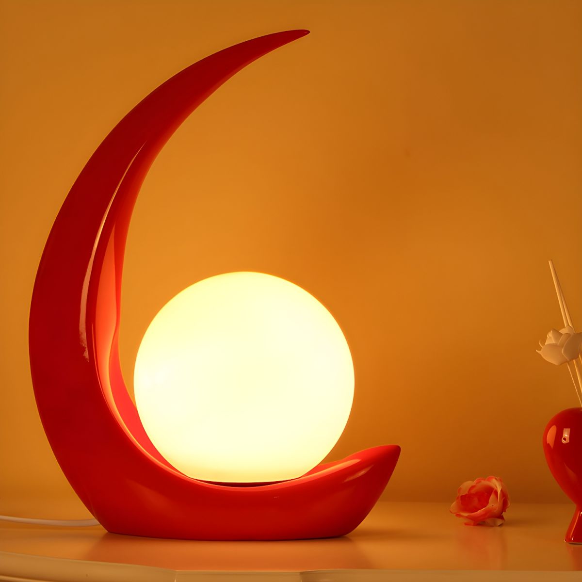 Modern Table Lamp with White Glass Globe Shade | Solvira