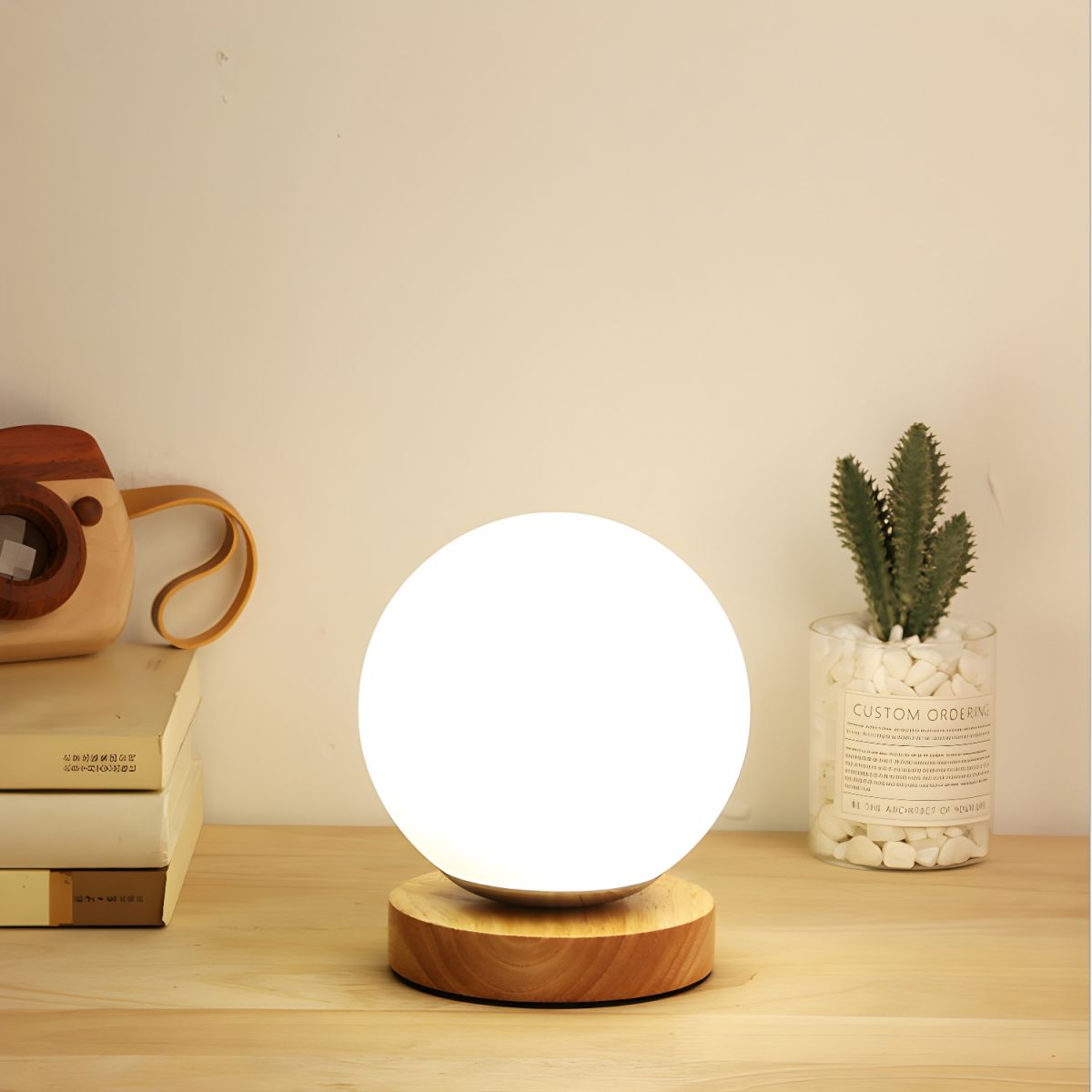 Modern Wood Accent Table Lamp with Globe Glass Shade | Lurevia