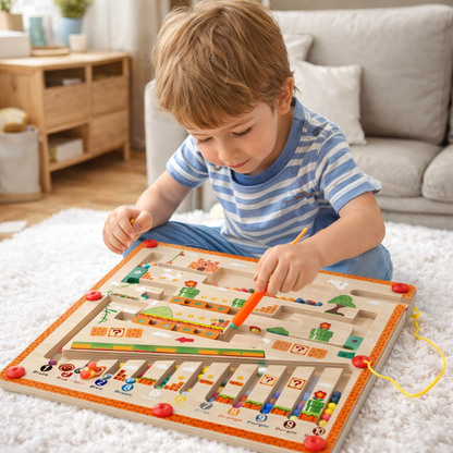 Montessori Magnetic Wooden Maze Puzzle Colour Balls | Calvora