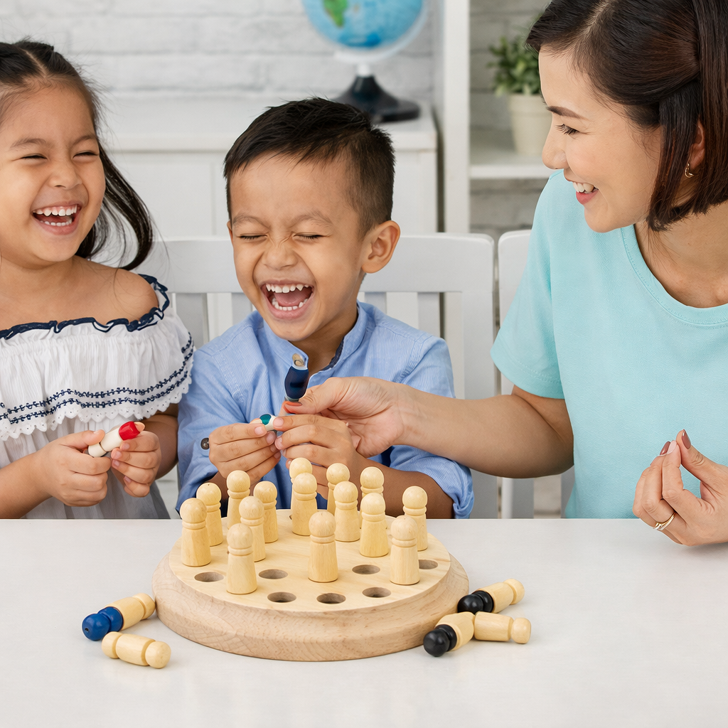 Montessori Wooden Memory Board Game with Coloured Pegs | Carvello