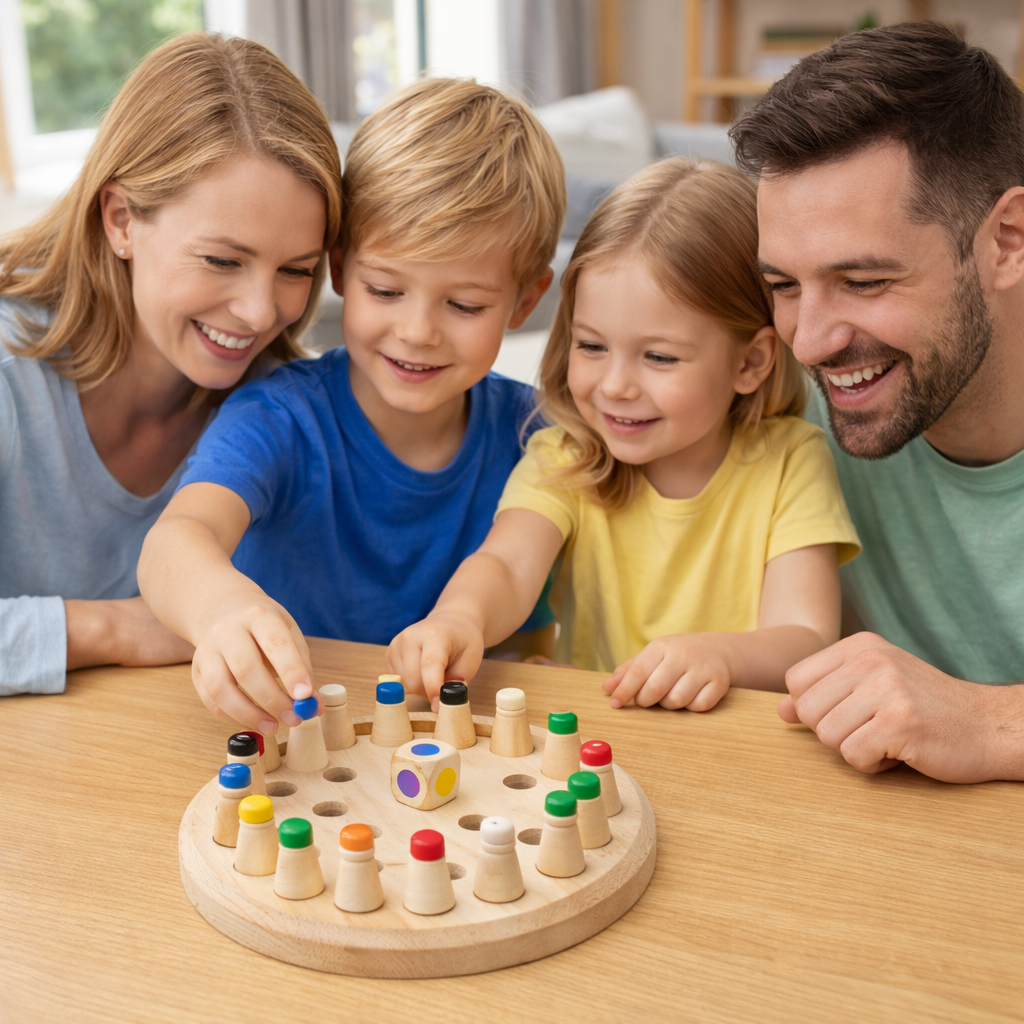 Montessori Wooden Memory Board Game with Coloured Pegs | Carvello