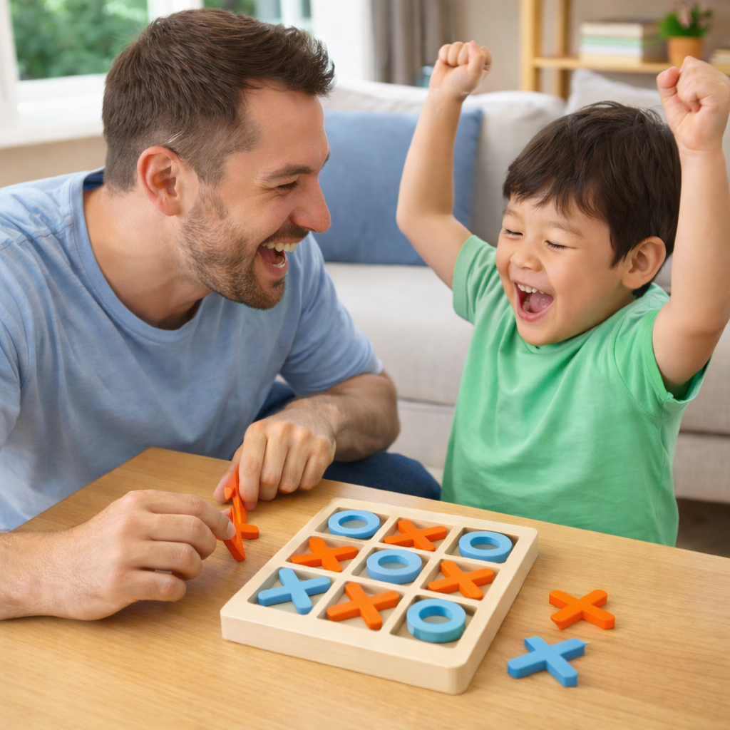Montessori Wooden Tic Tac Toe Board Game for Kids Play | Melvian