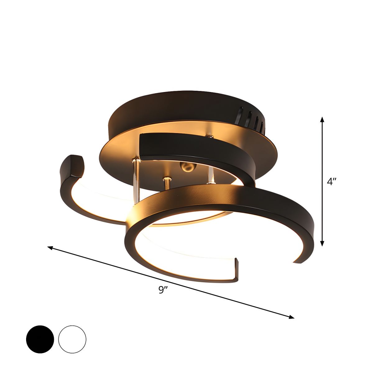 Moon LED Semi Flush Ceiling Light Black or White | Moonsa