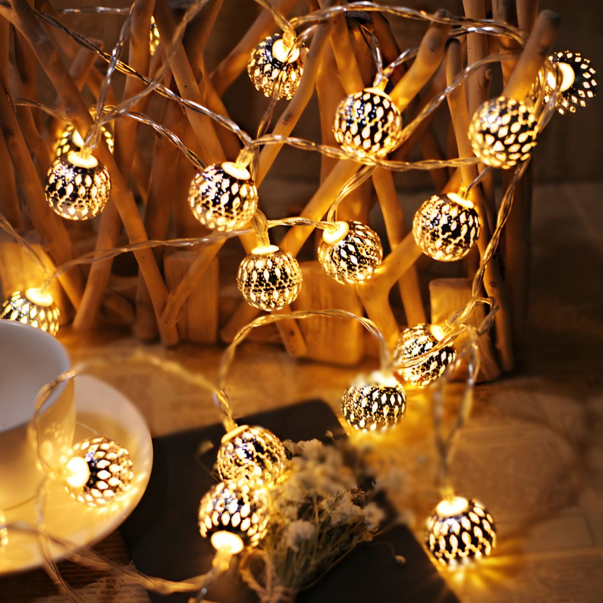Moroccan Orb LED String Lights Battery Solar USB | Orbiva