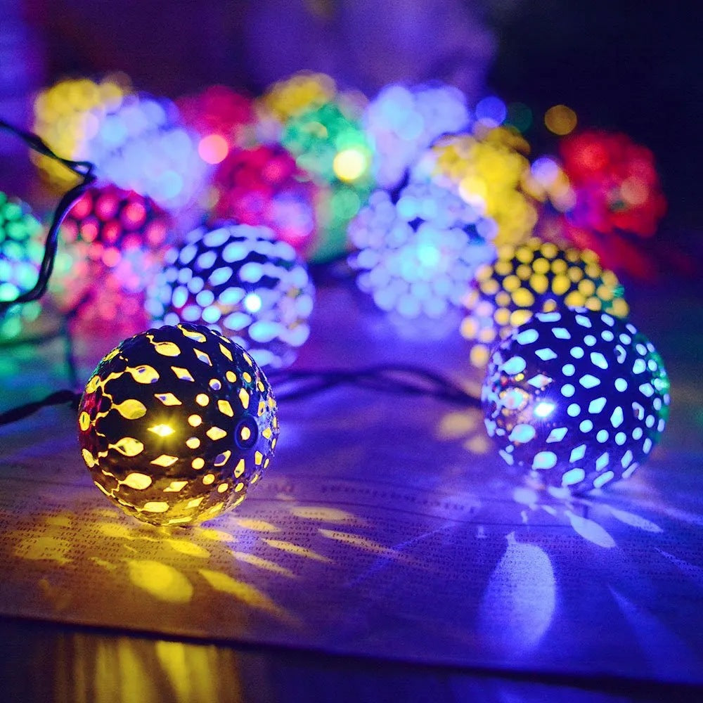 Moroccan Orb LED String Lights Battery Solar USB | Orbiva