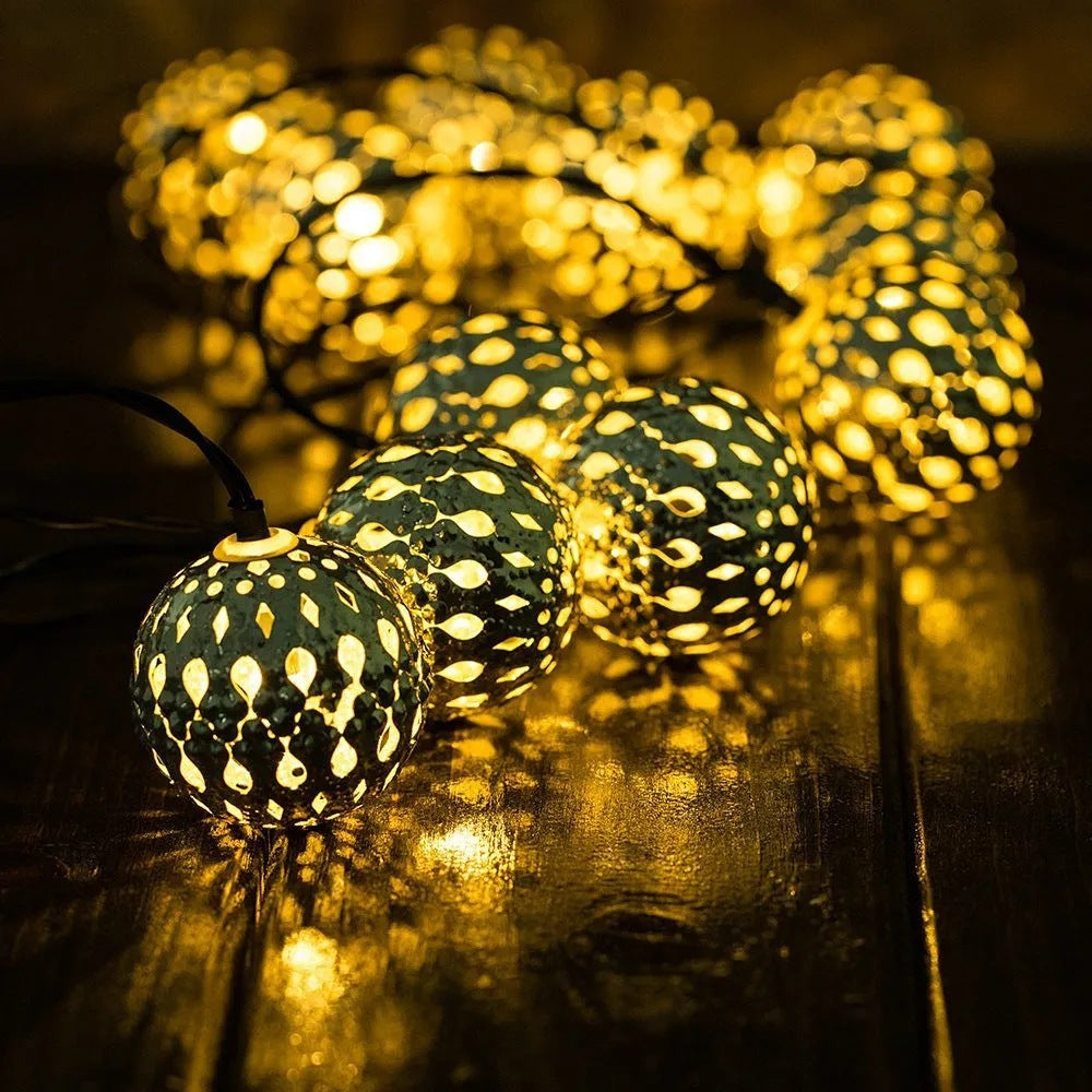 Moroccan Orb LED String Lights Battery Solar USB | Orbiva