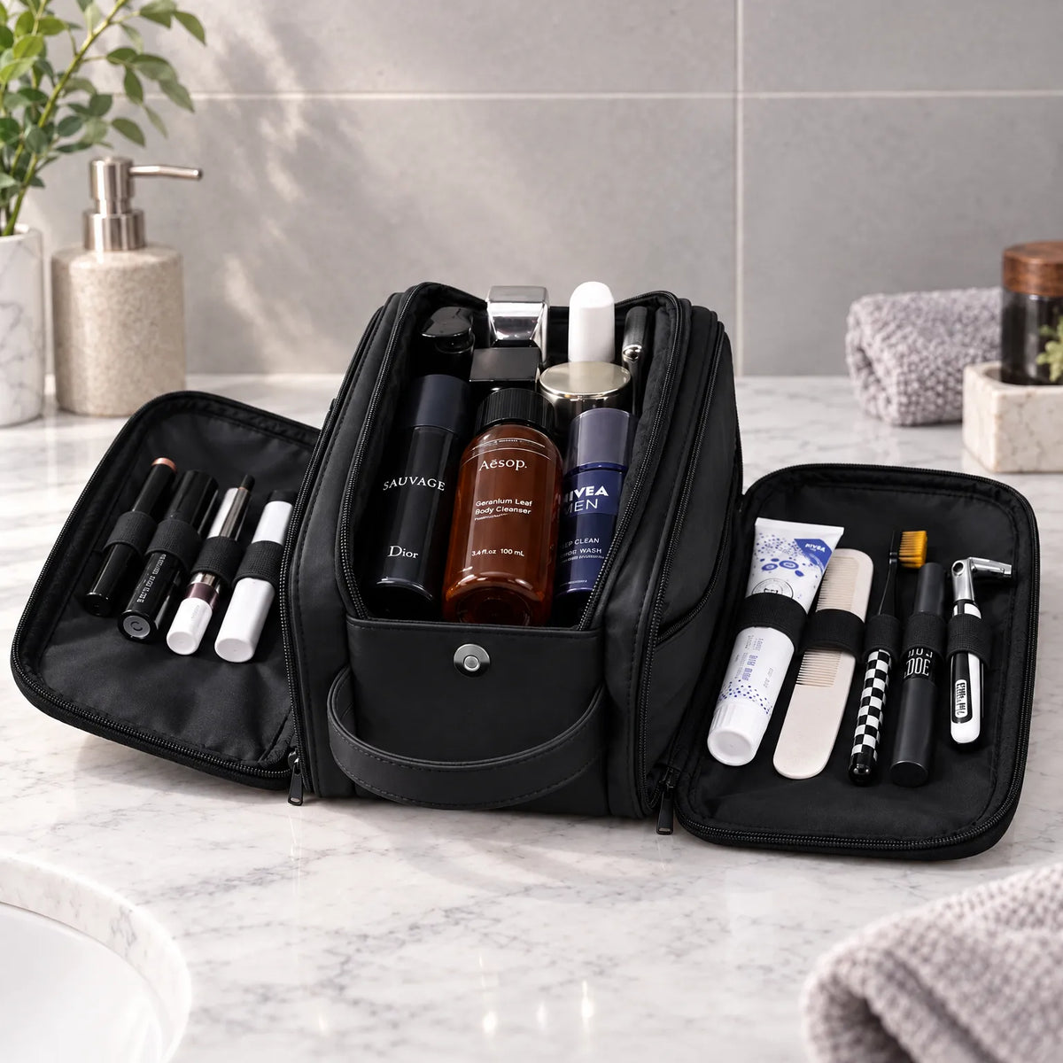 Multi-Compartment Travel Toiletry Bag