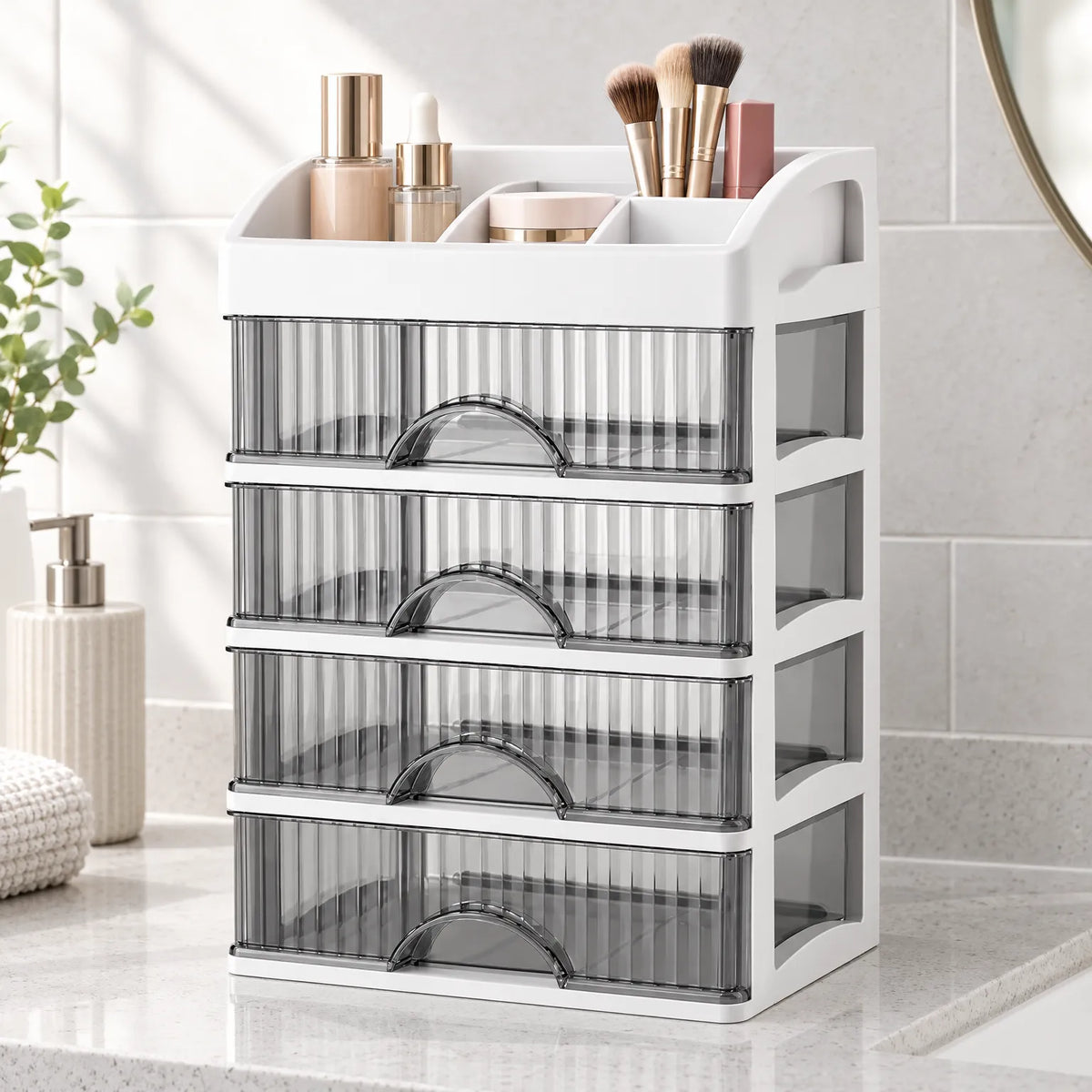 Multi-Tier Makeup Organizer with Drawers for Bathroom