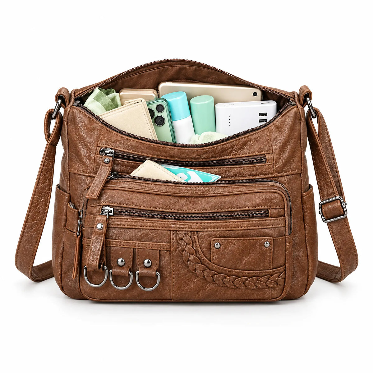 Multi Pocket Zippered Crossbody Bag