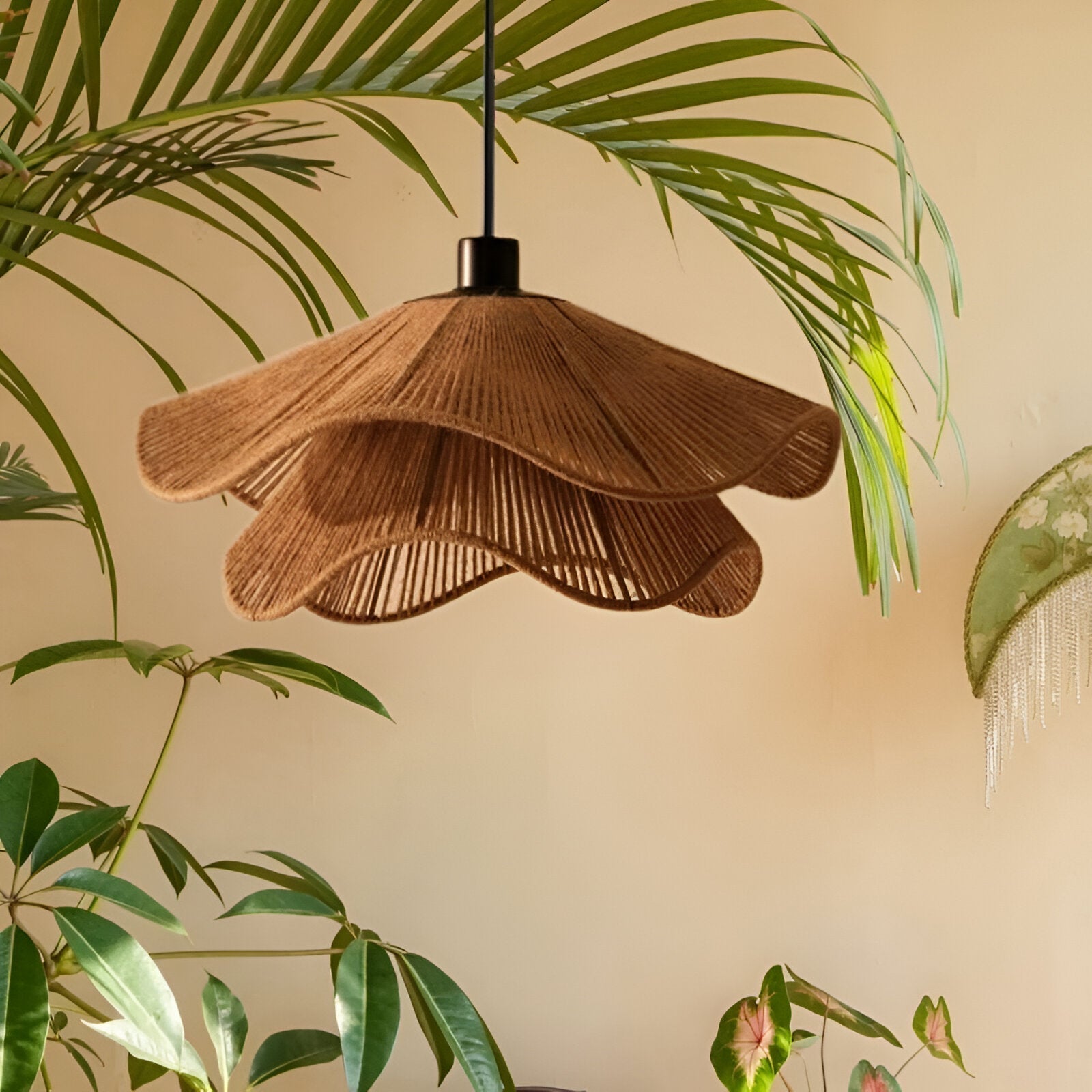 Natural Boho Pendant Light Woven Jute Shade Design | Velnora