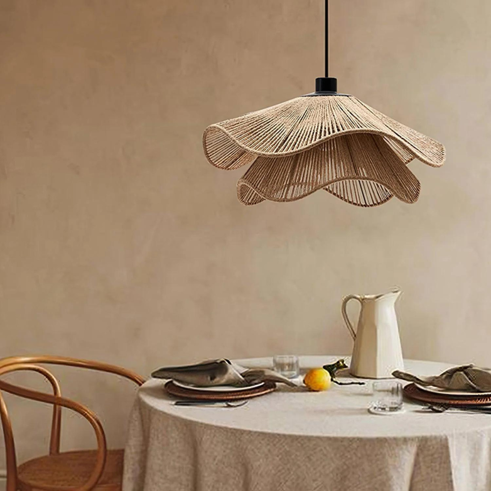 Natural Boho Pendant Light Woven Jute Shade Design | Velnora