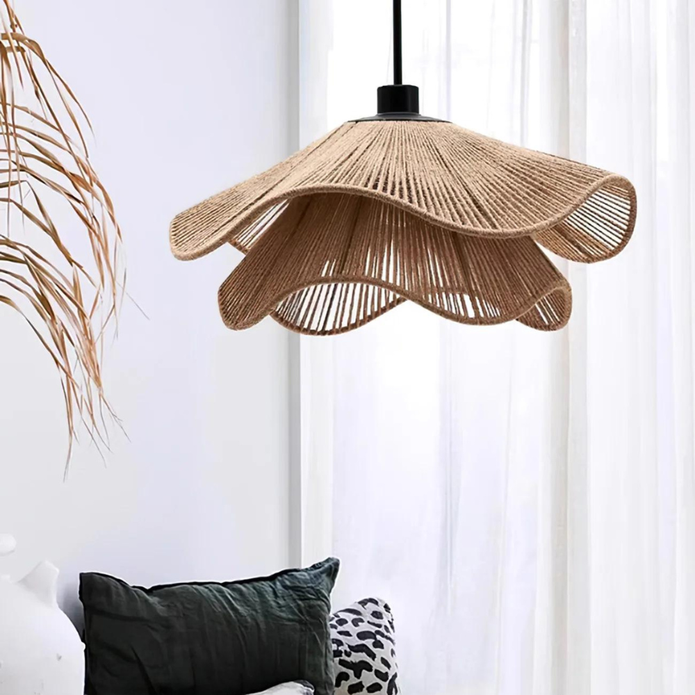 Natural Boho Pendant Light Woven Jute Shade Design | Velnora