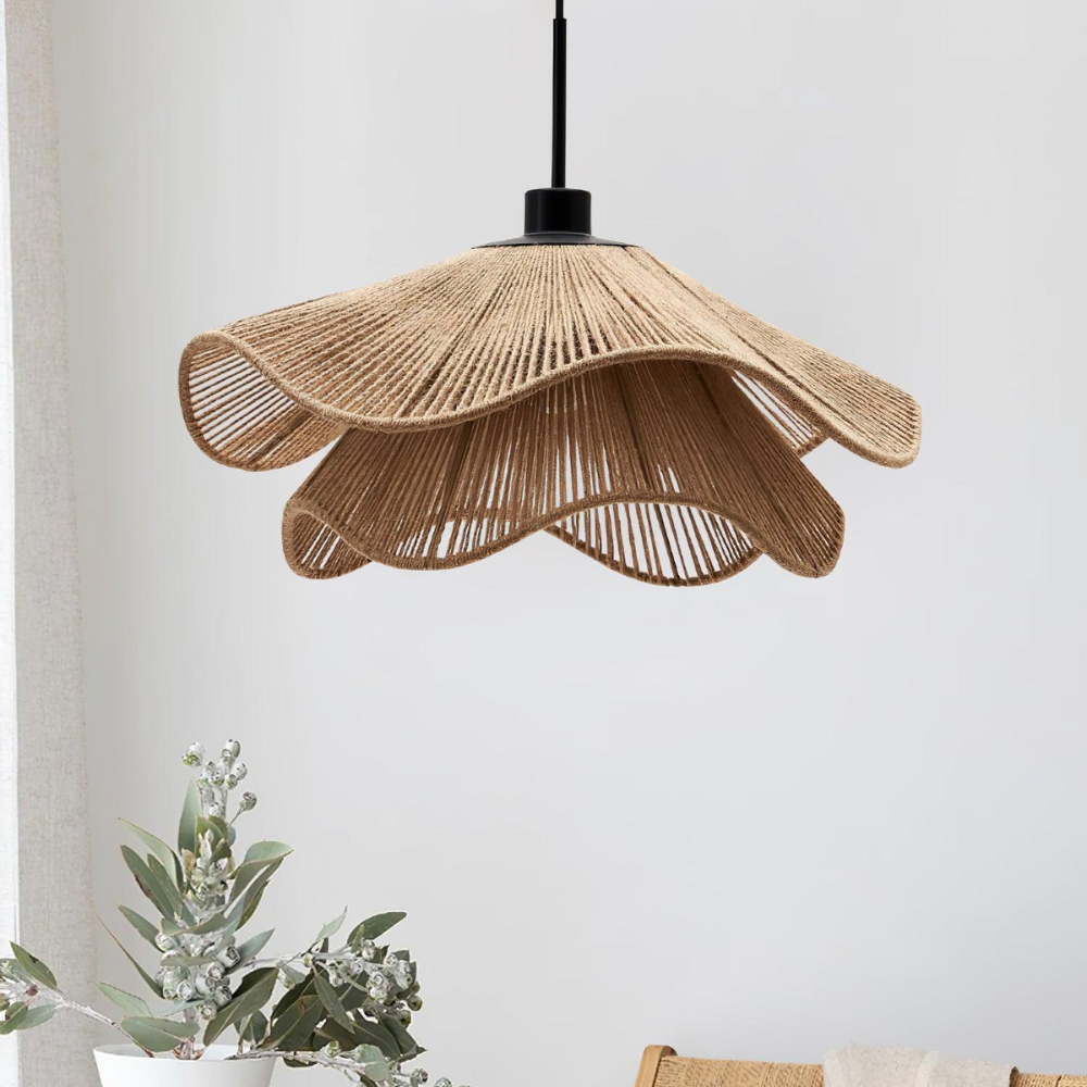 Natural Boho Pendant Light Woven Jute Shade Design | Velnora