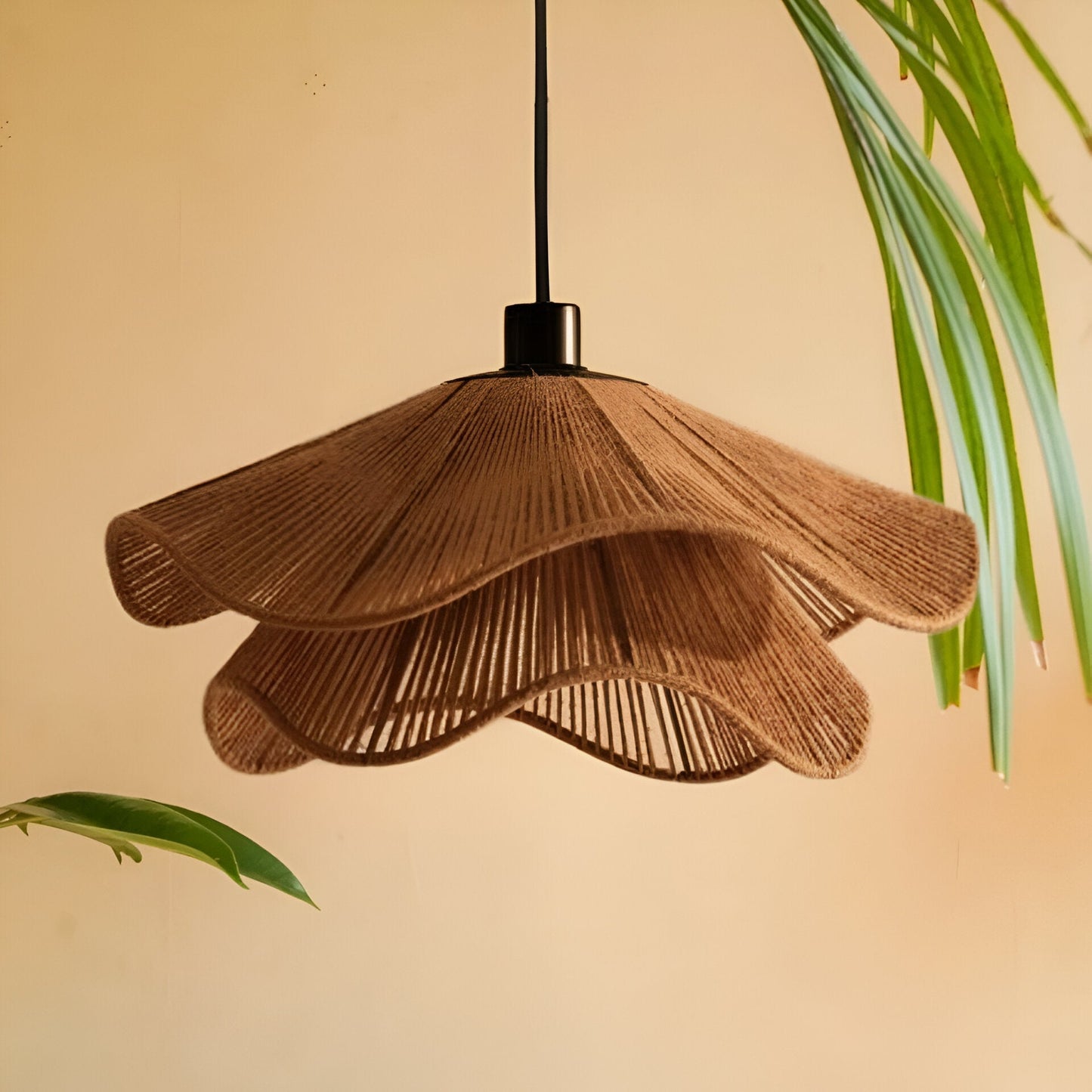 Natural Boho Pendant Light Woven Jute Shade Design | Velnora