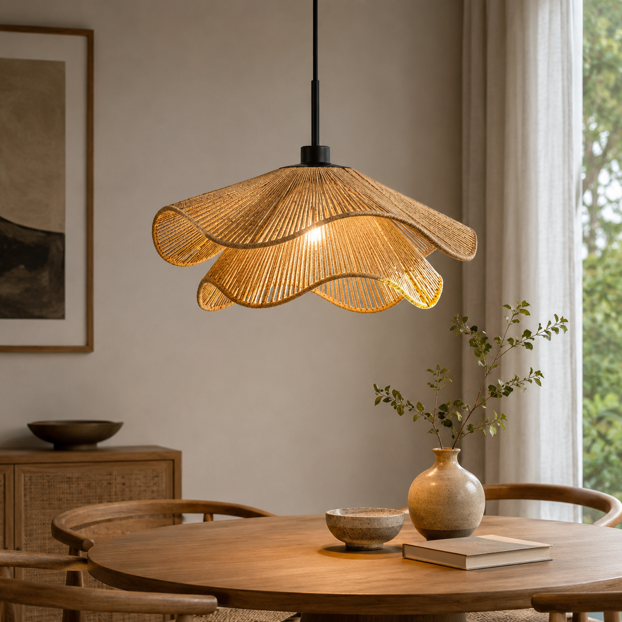 Natural Boho Pendant Light Woven Jute Shade Design | Velnora