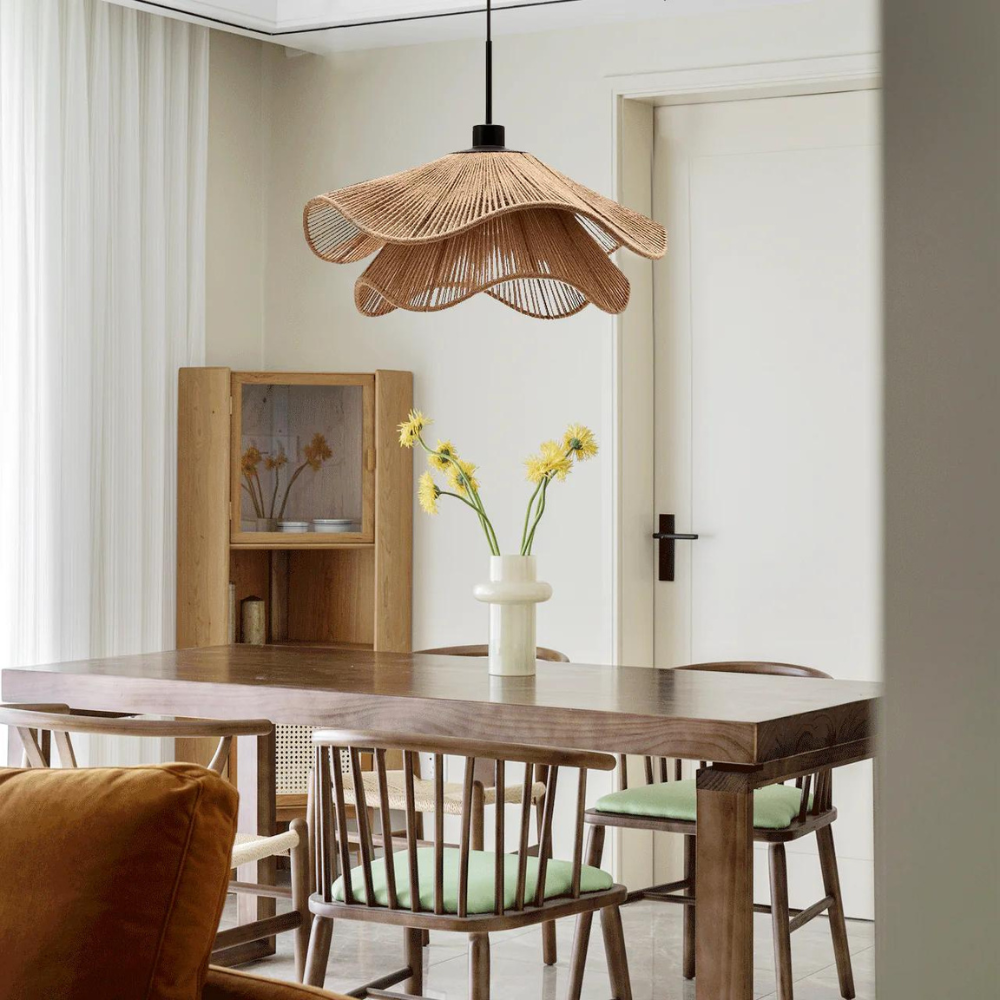 Natural Boho Pendant Light Woven Jute Shade Design | Velnora