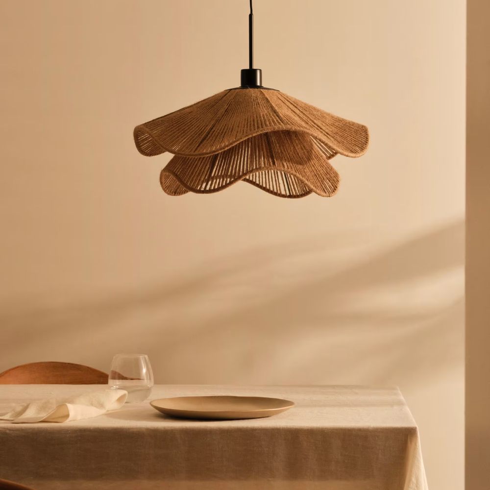 Natural Boho Pendant Light Woven Jute Shade Design | Velnora