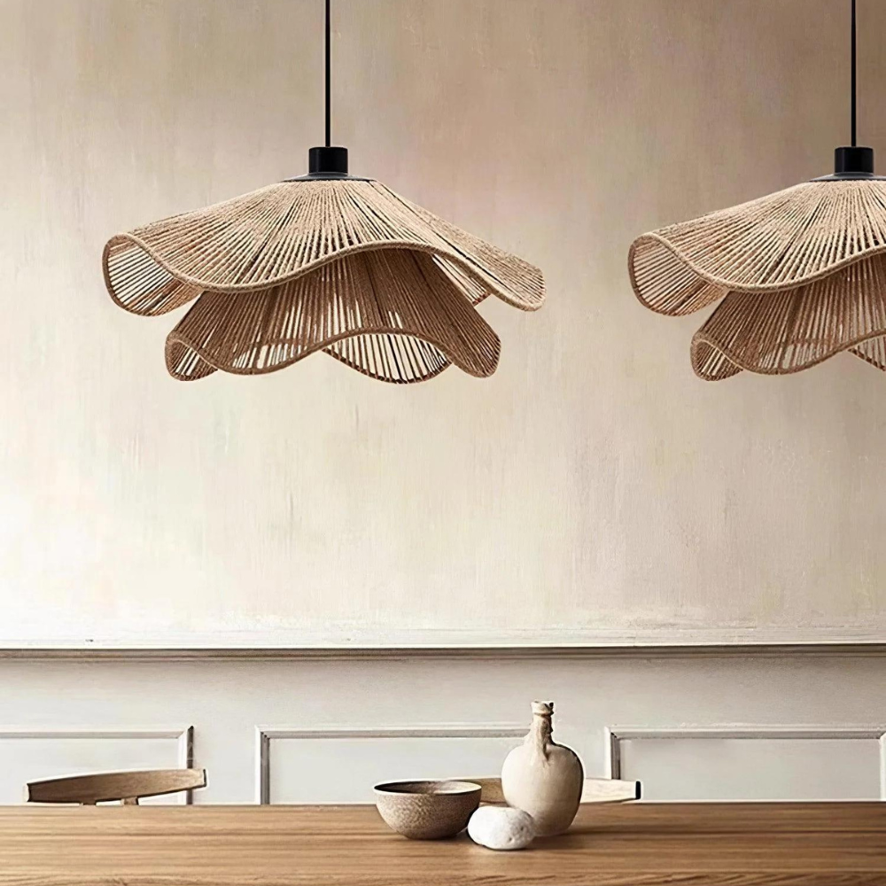 Natural Boho Pendant Light Woven Jute Shade Design | Velnora