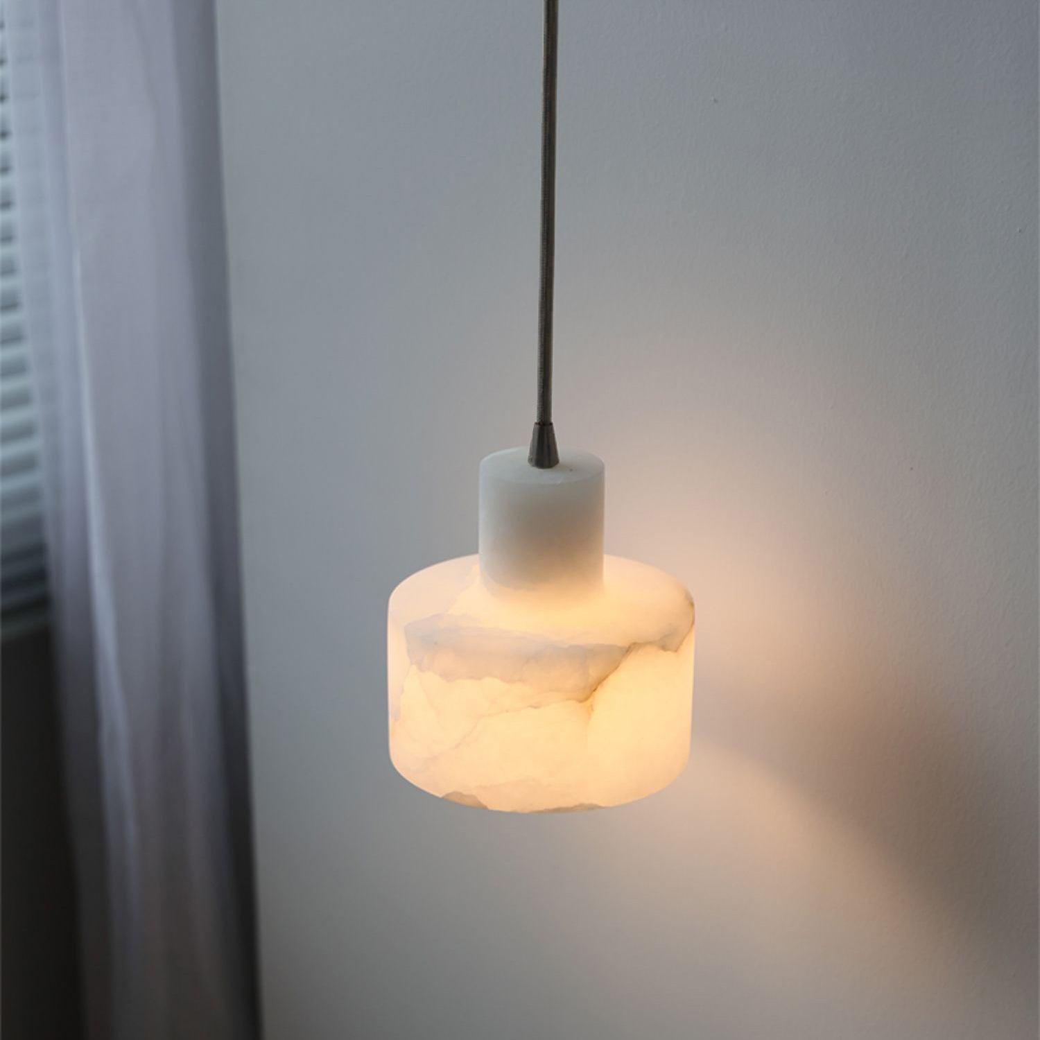 Nordic Alabaster Cylinder Pendant Light with Copper Detail | Xentora
