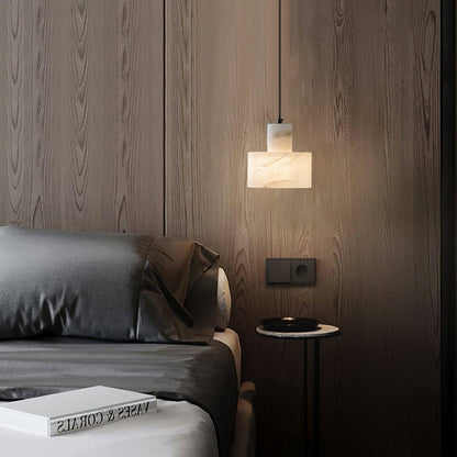 Nordic Alabaster Cylinder Pendant Light with Copper Detail | Xentora