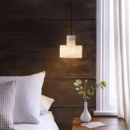 Nordic Alabaster Cylinder Pendant Light with Copper Detail | Xentora