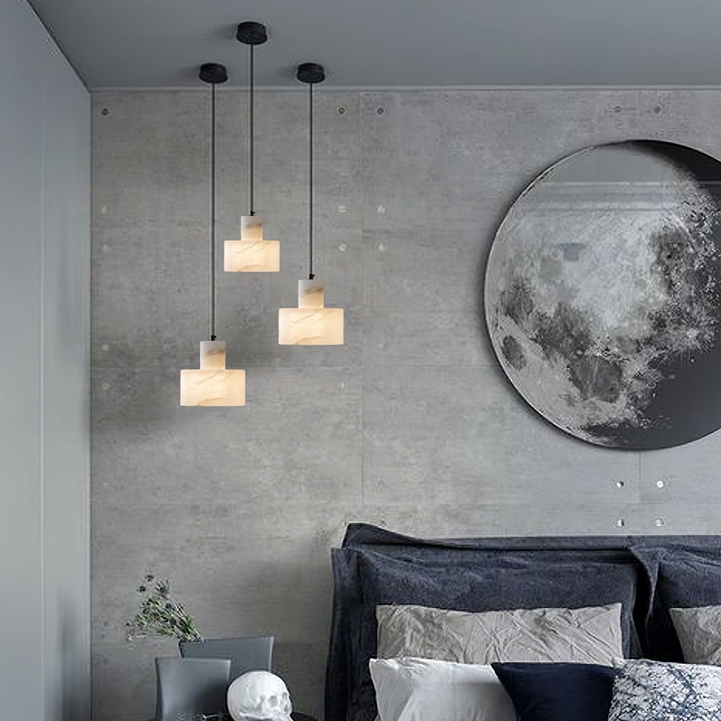 Nordic Alabaster Cylinder Pendant Light with Copper Detail | Xentora