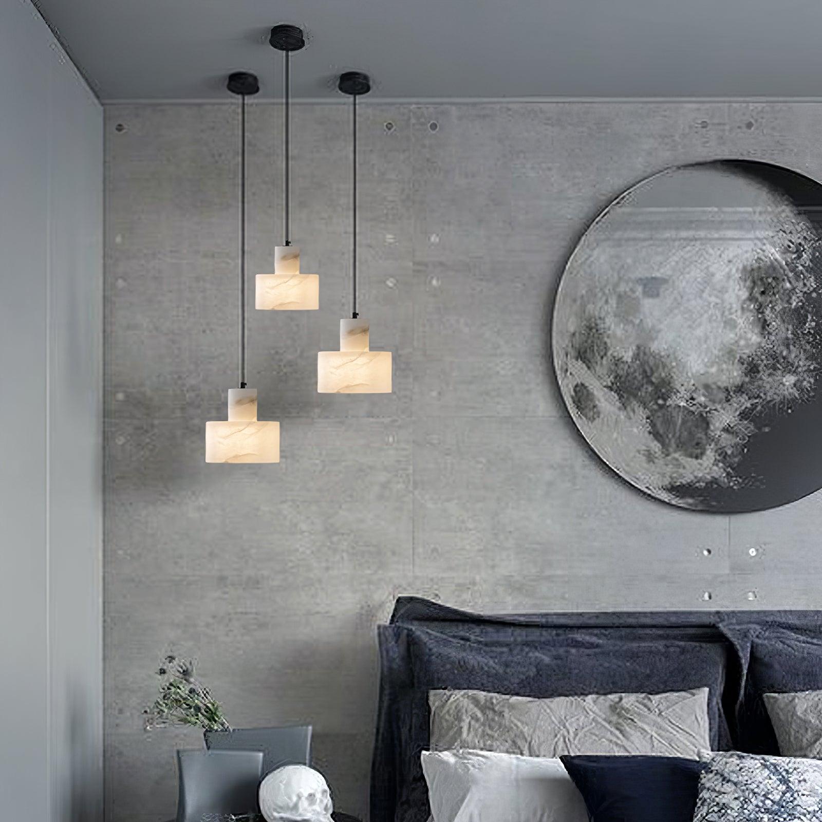Nordic Alabaster Cylinder Pendant Light with Copper Detail | Xentora