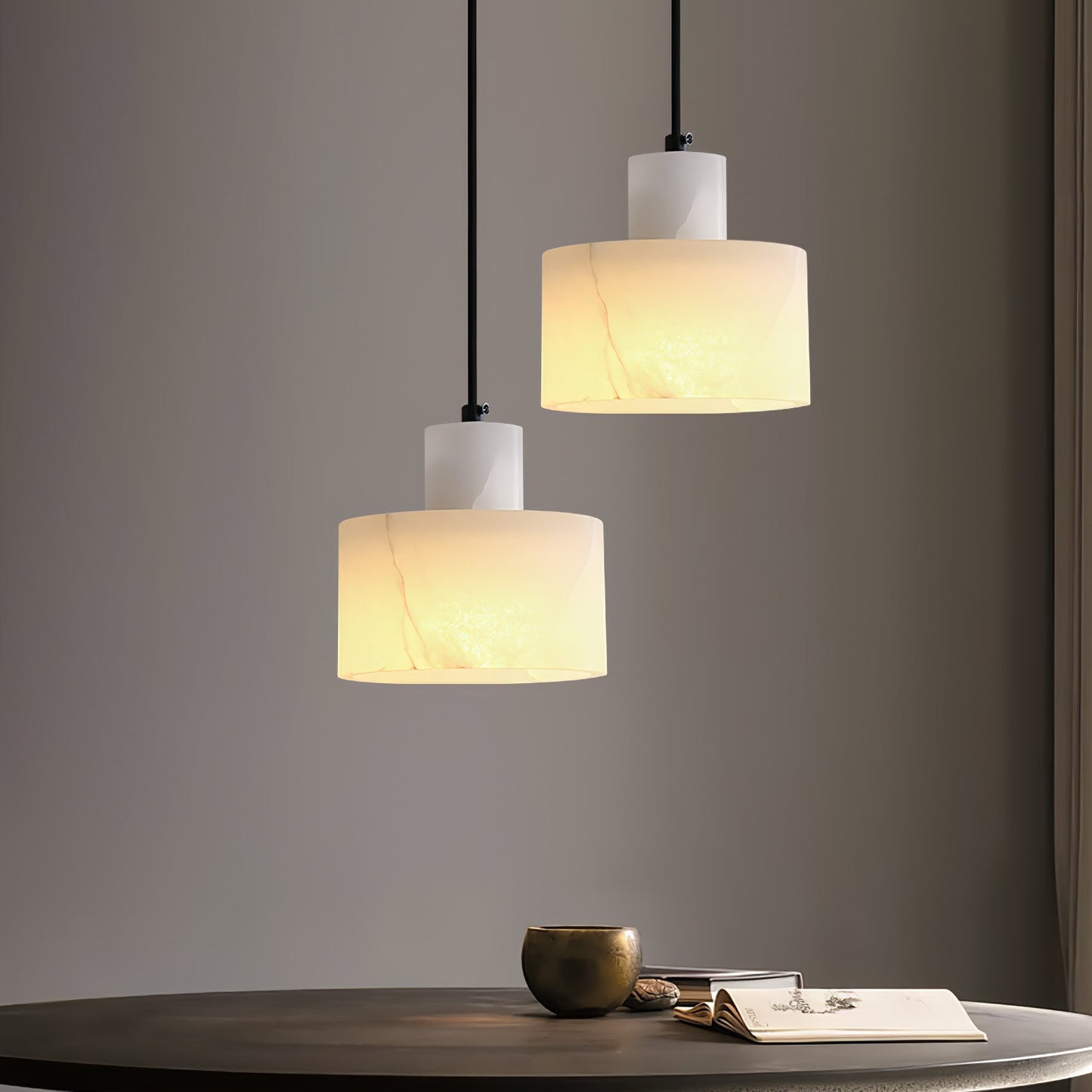 Nordic Alabaster Cylinder Pendant Light with Copper Detail | Xentora