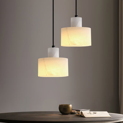 Nordic Alabaster Cylinder Pendant Light with Copper Detail | Xentora