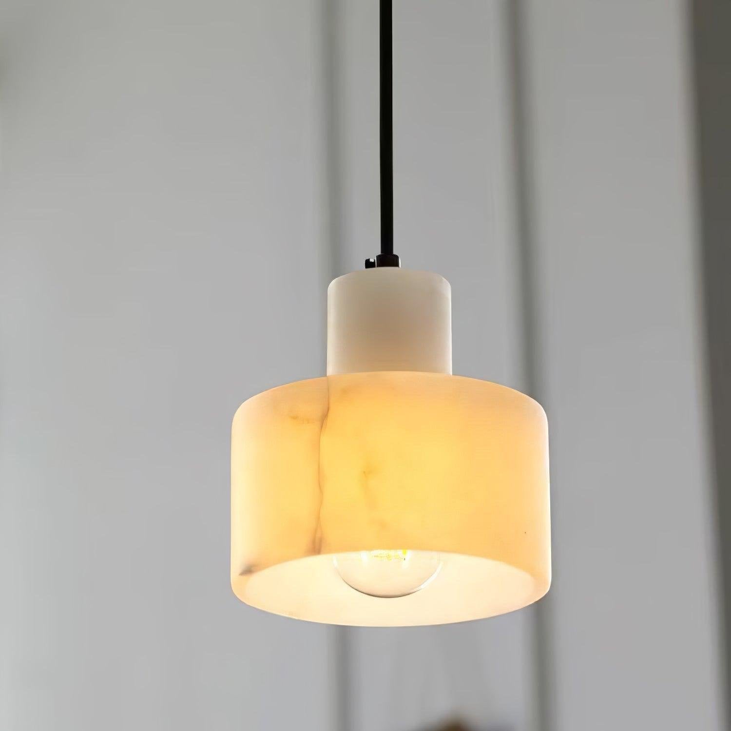 Nordic Alabaster Cylinder Pendant Light with Copper Detail | Xentora