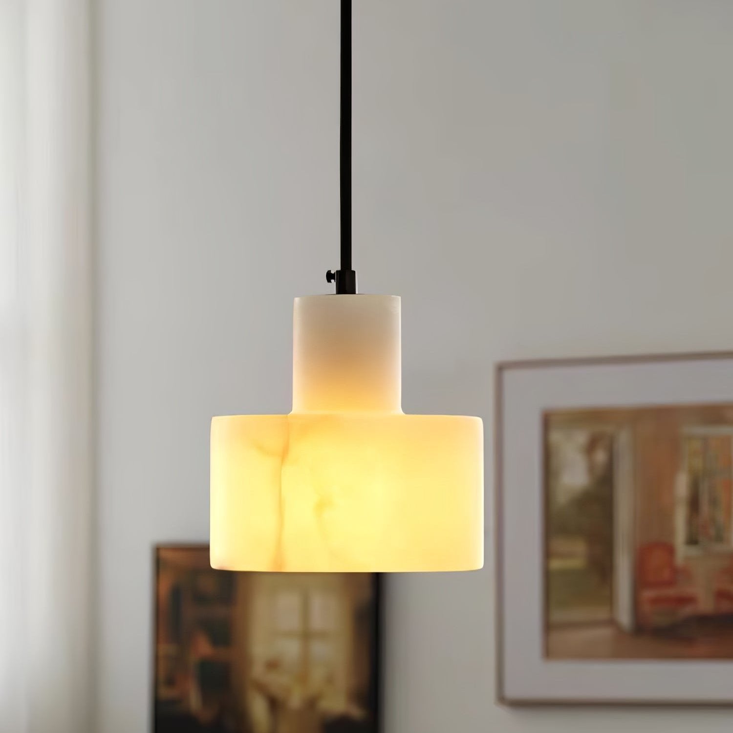 Nordic Alabaster Cylinder Pendant Light with Copper Detail | Xentora