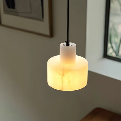 Nordic Alabaster Cylinder Pendant Light with Copper Detail | Xentora