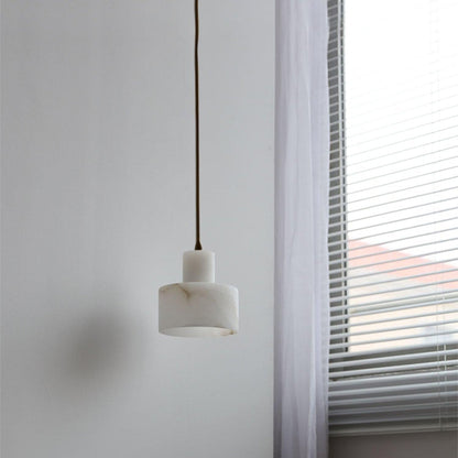 Nordic Alabaster Cylinder Pendant Light with Copper Detail | Xentora