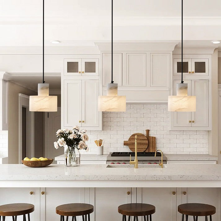 Nordic Alabaster Cylinder Pendant Light with Copper Detail | Xentora